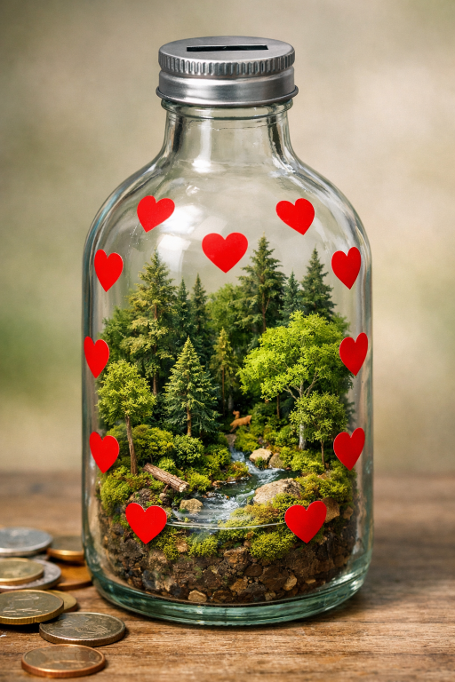 Spendenflasche mit Herzen